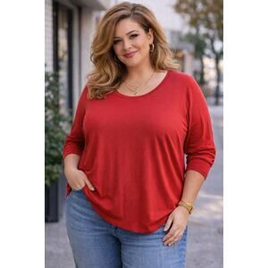 JM Collection New Red Amore Long Sleeve Tees Round Neck Pullover Size XL NWT